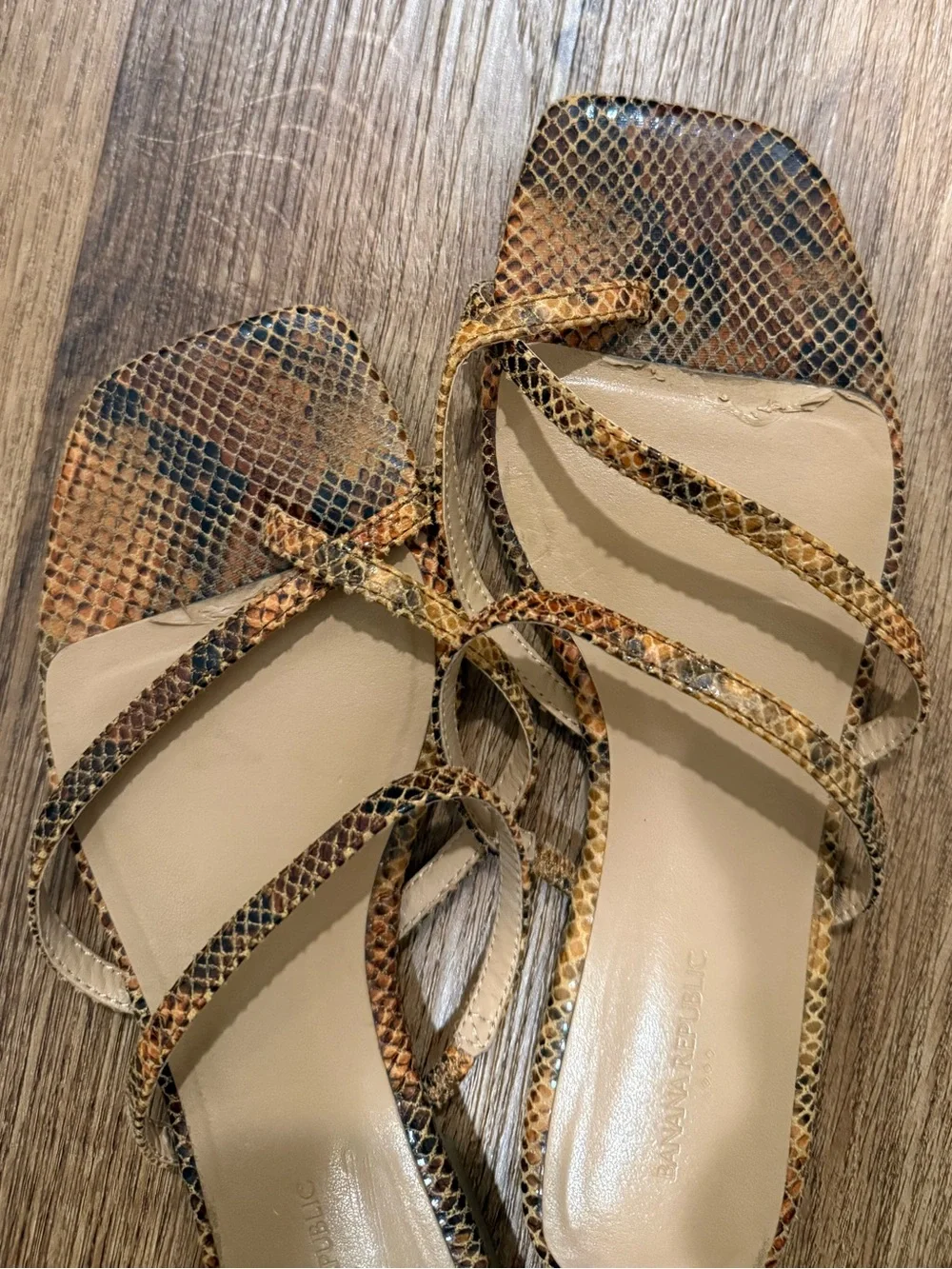 Banana Republic Brown Snake-Print Strappy Slide Sandals